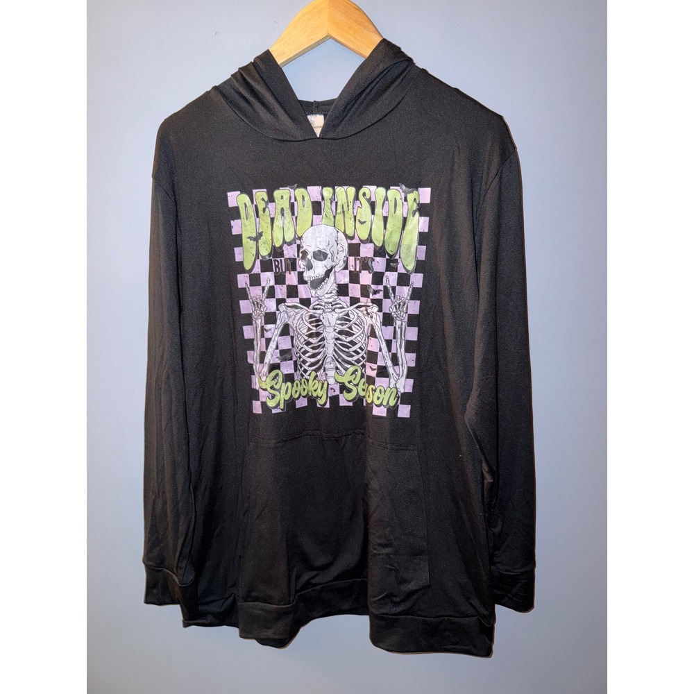 Real Essentials Dead Inside Spooky Season Skeleton Hoodie Black Mens Large L